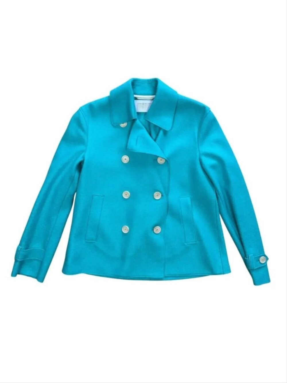 Harris Wharf Wool Cropped Trench Turquoise Blue Jacket Blazer XS / Small